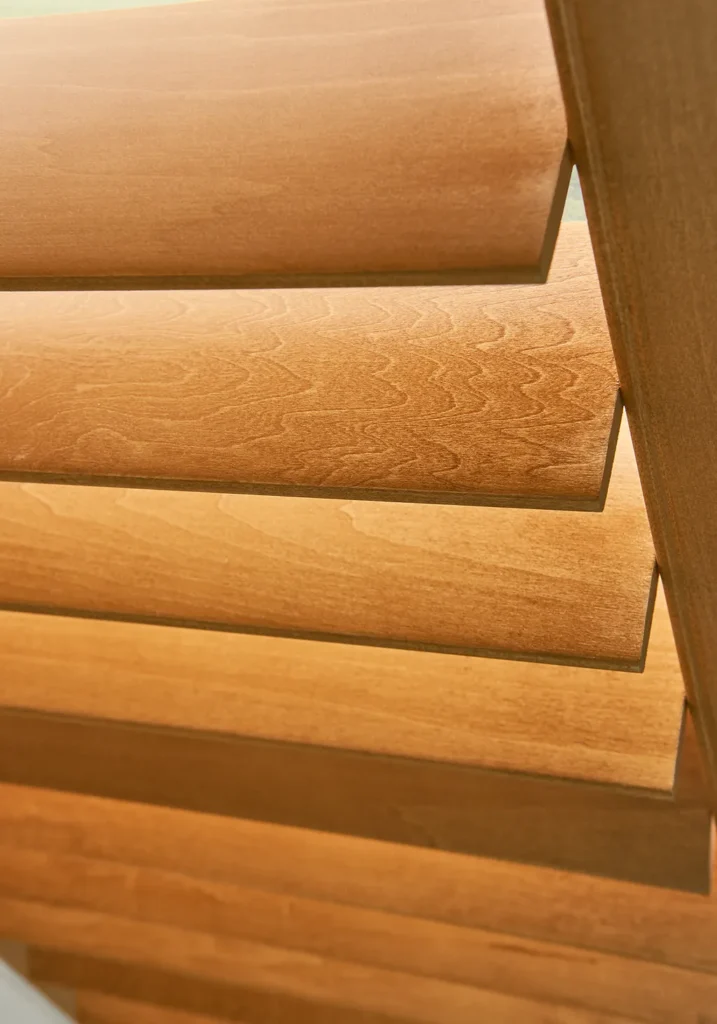 A close-up of shutter louvers