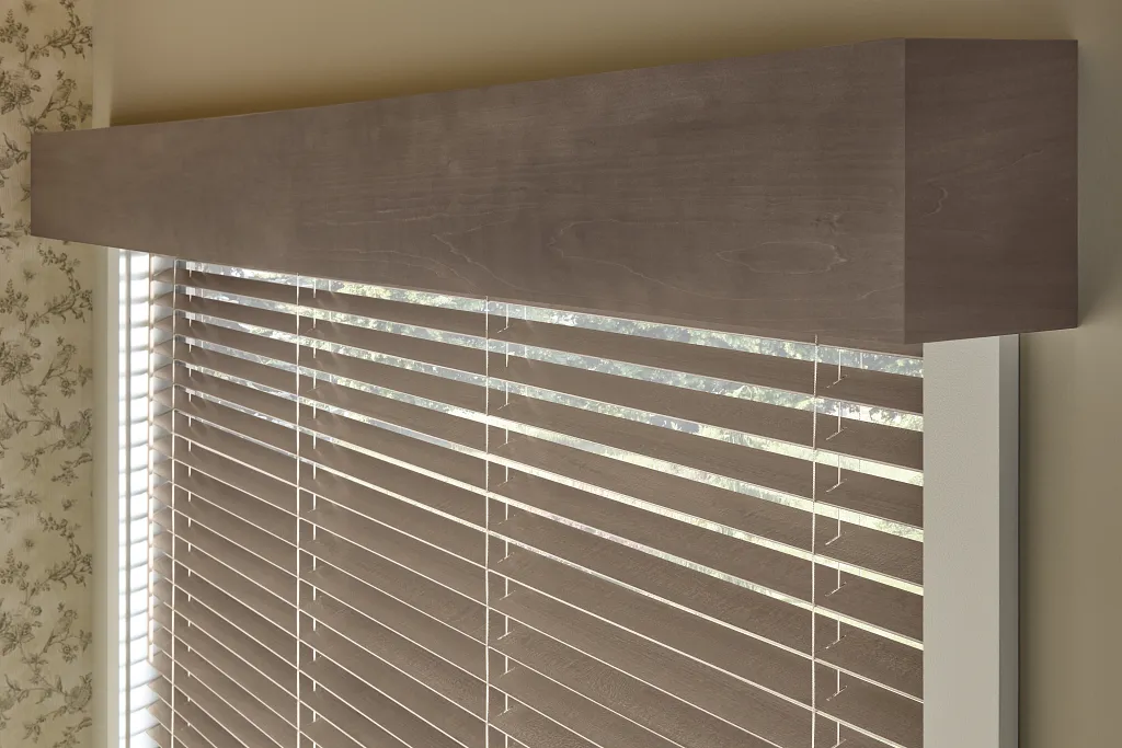 A wood blind detail shot in an Otsego home