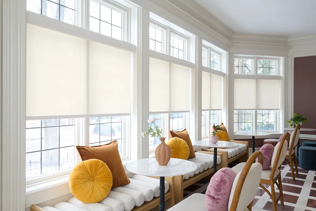 roller shades in a restaurant space