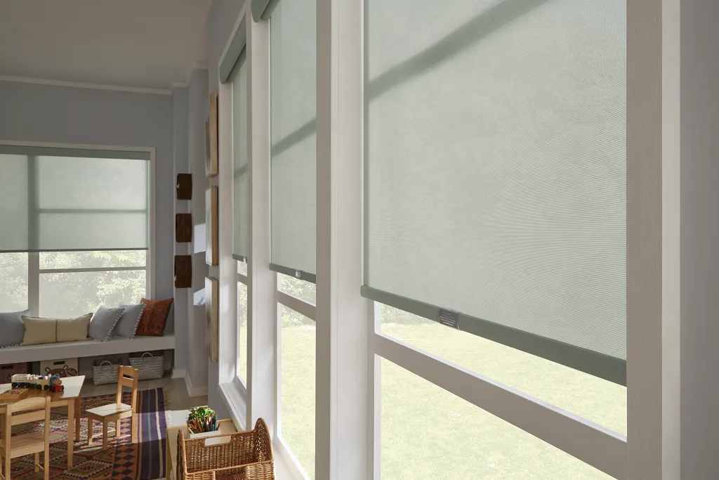 Roller shades in a Victoria sun room